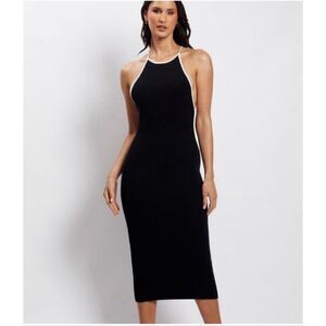 Meshki Heidi Contrast Binding Knit Midi Dress Low Back in Black Size M